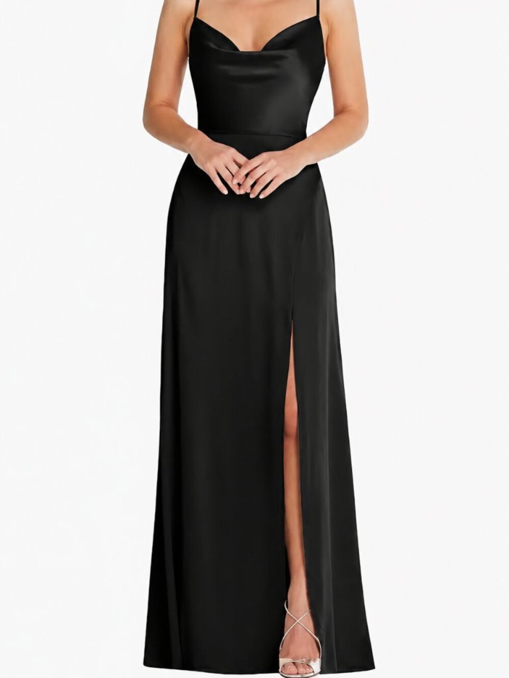 TH098 Black Cowl Neck A-Line Maxi Bridesmaid Dress Size L